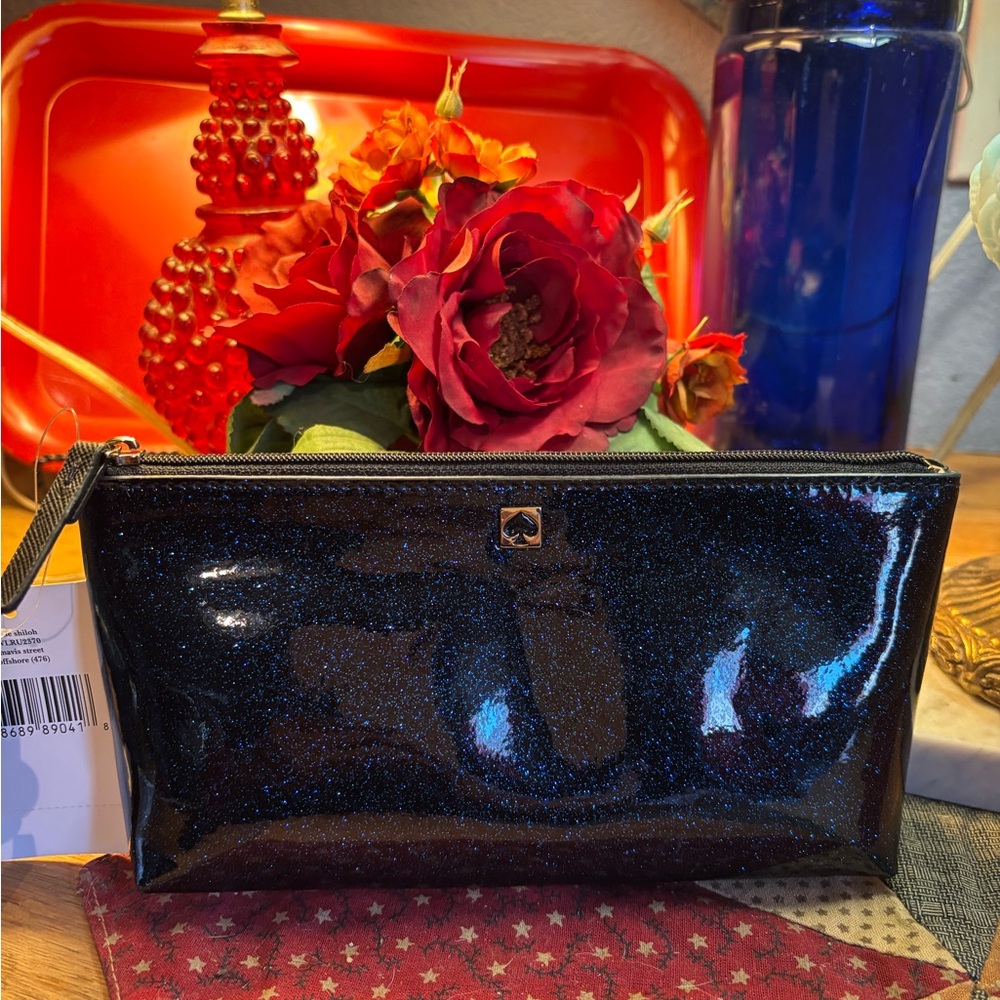 Kate Spade Little Shiloh Cosmetic Bag In Navy Blue Glitter